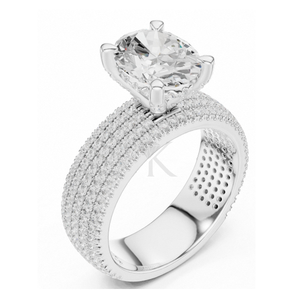 Anillo de Diamantes Ovalado de Lujo en Oro Amarillo Sólido con Múltiples Hileras de Pavé, Banda Gruesa, Joyería Nupcial, Anillo de Compromiso Elegante - Product Image 4