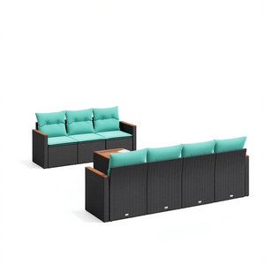 Black Poly <b>Rattan</b> Garden <b>Sofa</b> Set With Cushions 8 Seater Outdoor Furniture Contemporary Design - Product Image 1