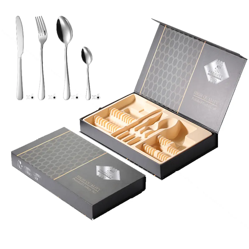 Brilliant Custom Metal Stainless Steel Hotel 24pcs Cutlery Set with Case Mirror Polish Packing Promotion 5003001