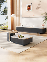 Ensemble de tables basses en bois et pierre, style moderne et minimaliste, avec rangement, pour appartement, hôtel, salon