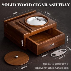 Cendrier à cigares en bois massif avec tiroir de rangement, design carré moderne pour la maison et la voiture - Product Image 4