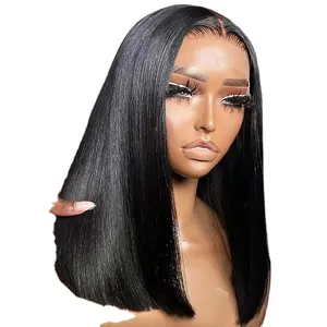 HAVEN saç 14 inç siyah Bob peruk düz saç peruk kadınlar için yan ayrılık omuz uzunluğu peruk kısa saç