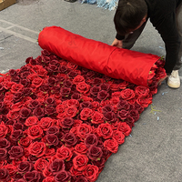 Promesse Oem 8 * 8ft tissu 3D 5D retrousser fleurs toile de fond mariage Rose toile de fond tissu Floral panneau mural WED mur de fleurs rouges