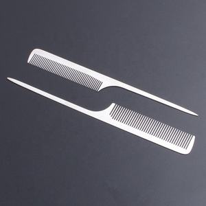 Peigne en métal pour Salon de coiffure, LOGO personnalisé en acier inoxydable, peignes de tressage en argent, peigne en queue de Rat, vente en gros - Product Image 2
