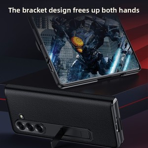Coque de téléphone en cuir véritable avec protection de charnière, support invisible et protection anti-chute, compatible avec Samsung ZFold6/W25 - Product Image 4
