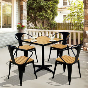 Combinazione Outdoor Cafe cortile Patio <span class=keywords><strong>tavolo</strong></span> <span class=keywords><strong>e</strong></span> <span class=keywords><strong>sedie</strong></span> per il tempo libero imposta <span class=keywords><strong>sedie</strong></span> <span class=keywords><strong>da</strong></span> pranzo all'aperto in legno di plastica - Product Image 5