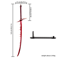 Épée décorative rouge de cosplay 125 cm, polie, pour collection, exposition, cadeau d'Halloween