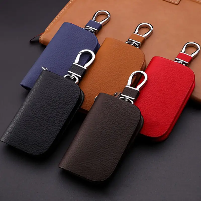 OEM-Funda de cuero PU para llave de coche, funda completa de piel sintética con cremallera oculta, logo personalizado, accesorios para llaves, regalo antipérdida