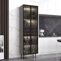 Luxury Metal Mirror Home Bar Cabinet Wooden Furniture Living Room Glass Wine Cabinet