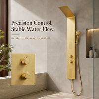 Colonne de douche ultra-mince en acier inoxydable doré brossé avec jets de massage corporels, cascade et mitigeur de salle de bain en céramique pour hôtel