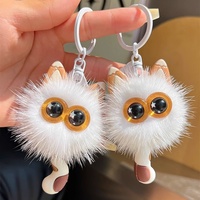 Porte-clés de voiture en fourrure de vison véritable, motif chat de dessin animé mignon, pendentif peluche, jouet, décoration de sac, cadeau, sans impression