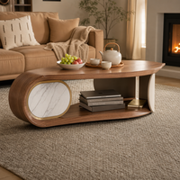 Table basse en bois sculpté à motifs de feuilles, 2 niveaux, forme organique, avec étagère à magazines pour la maison