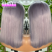 Perruque Bob en cheveux humains Super Double Drawn, avec closure en dentelle HD transparente 2x6, coupe droite, lisse comme des baguettes, origine Vietnam, couleurs 350 613 99j Gris