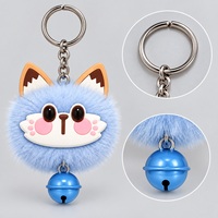 Porte-clés en peluche mignon en forme de chat avec clochette métallique et oreilles, breloque de sac animal de dessin animé