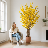 Pohon Bunga Forsythia Kuning Buatan, Tanaman Lantai Palsu yang Mekar untuk Dekorasi Ruang Tamu, Dekorasi Musim Semi Komersial, Grosir