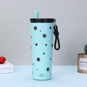 Thermos en acier inoxydable 316 motif dessin animé, grande capacité, pour voiture, avec <span class=keywords><strong>paille</strong></span> et tasse à café, vente en gros - Product Image 4