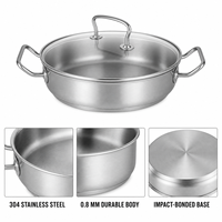 Casserole de cuisson en acier inoxydable 304 de 3 QT avec couvercle en verre, 24 cm, double poignée, compatible induction, pour cuisine (vente en gros)