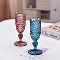 Grosir Pabrik Gelas Kaca Tebal Motif Relief Warna-Warni Retro untuk Anggur Merah dan Minuman Jus