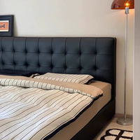 Gepolstertes Doppelbett mit Echtem Leder Massivholzrahmen Kopfteil Stauraum Großhandel Bettmöbel für Schlafzimmer Zuhause