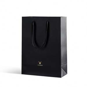 ถุงกระดาษของขวัญสำหรับร้านค้าปลีกหรูหราสีดำแบบกำหนดเอง พิมพ์โลโก้พร้อมหูหิ้ว สำหรับร้านบูติก - Product Image 3
