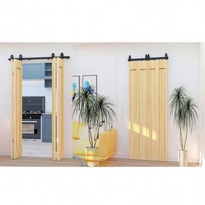 WEKIS Kits de quincaillerie modernes et durables en acier pour portes de grange pliantes à 2 battants, accessoires de suspension coulissants insonorisés à télécommande - Product Image 5