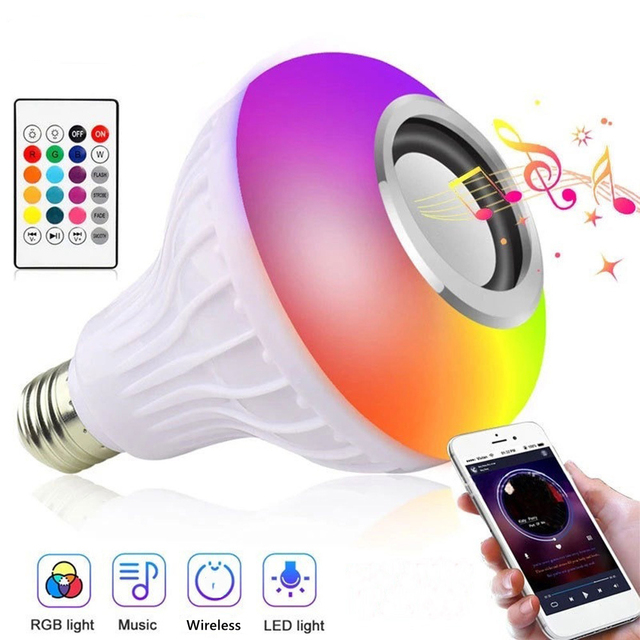 Portable RGB Music LED Bulb E27 12W Smart Speaker Light Remote Control Dimmable Colorful Lamp for Home Party Festival