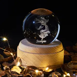 كرة كريستال من الزجاج ثلاثية الأبعاد مخصصة محفورة بالليزر هدية عيد ميلاد برج الماركة كرة زجاجية 60 مم هدية تذكارية لـ 12 كوكبة