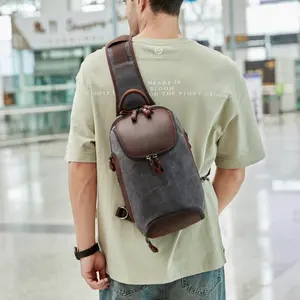 Nerlion Custom Tag LOGO Outdoor Cool Travel Hiking Sports Daypacks Oil Wax Canvas Crossbody Vintage Retro Sling Men's Chest Bag