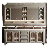 Ensemble coiffeuse moderne en bois massif personnalisable 2026 avec miroir LED et armoire de salle de bain murale en cuivre écologique