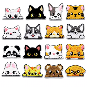 Patchs brodés d'animaux mignons de dessins animés, autocollants Kawaii Chat Chien Tigre, patchs autocollants pour carnet d'enfant, bricolage - Product Image 1