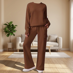 Women's Cotton Activewear 2-Piece <b>Set</b> with Sweatshirt & Joggers Loose Fit Top Comfortable Sportswear - Product Image 3