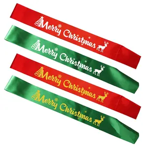 批发高品质160厘米绿色或红色圣诞快乐缎带选美腰带