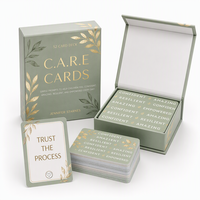 Cartes Oracle d'Affirmation Personnalisées Vert Sauge avec Dorure à Chaud, Écologiques, Coins Arrondis, Coffret Cadeau Familial, 52 Cartes Durables pour la Pleine Conscience