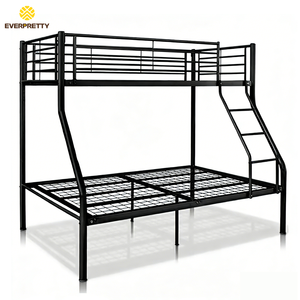 Sistema de Cama Ahorradora de Espacio para Dormitorio de Apartamento con Escalera, Moderna Estructura Metálica de Litera Doble sobre Matrimonial - Product Image 2