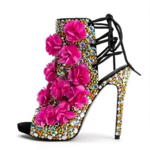Luxury Colorful Diamonds Women Back Lace up Shoes Flowers Peep Toe High Heel Sandals Dress Stiletto Party <b>Pumps</b> - Product Image 1