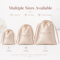 Pochette en satin champagne à cordon personnalisable avec logo imprimé, sac cadeau réutilisable pour bijoux, idéal pour les faveurs de mariage, l'emballage de cheveux et le rangement de perruques
