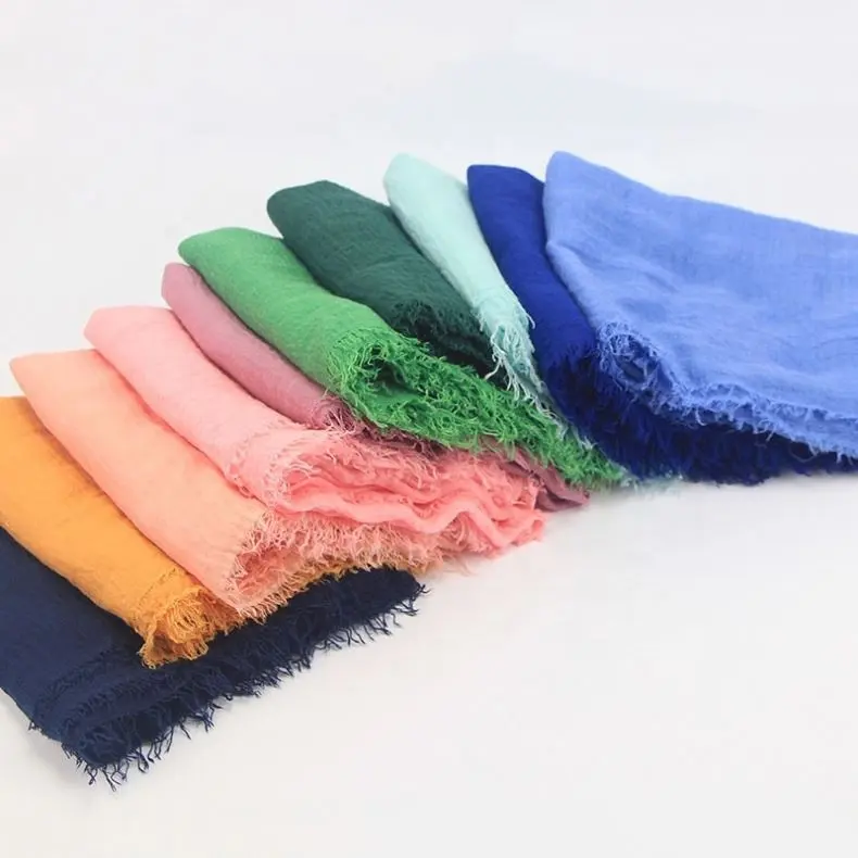 Lenço de algodão hijab viscose, lenço plissado fantástico ajustável cor simples