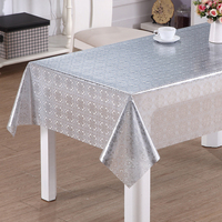 Nappe en PVC RNPT à imprimé floral argenté avec des motifs de fleurs minuscules, bordure transparente et finition brillante pour la salle à manger