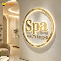 Enseigne Lumineuse LED Personnalisée pour Entreprise, Logo 3D Rétroéclairé en Métal Doré et Acrylique
