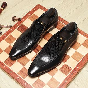 Mocassins en cuir véritable marron à bout pointu, motif géométrique, à enfiler, respirants, chaussures habillées - Product Image 6
