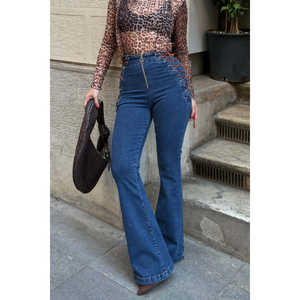 Pantalones con Detalle de Ojales y Cordones, Cintura Alta, Silueta Recta, Tejido Transpirable, Color Antracita Liso, Uso Diario Informal - Product Image 5