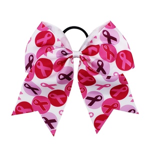 8 pouces <span class=keywords><strong>pas</strong></span> <span class=keywords><strong>cher</strong></span> ruban rose Cheerleading cheveux arcs pour filles et femmes cancer du sein Cheer arcs avec bande élastique - Product Image 2