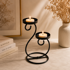 Minimalist Dual Tealight <b>Candle</b> Stand – Modern Table Centerpiece <b>Black</b> <b>Metal</b> <b>Candle</b> <b>Holder</b> Stand for Wedding & Event - Product Image 2