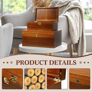Boîte de rangement en bois d'acacia de taille personnalisée avec serrure coffre en bois rétro boîte-cadeau en bois pour recette bijoux - Product Image 6