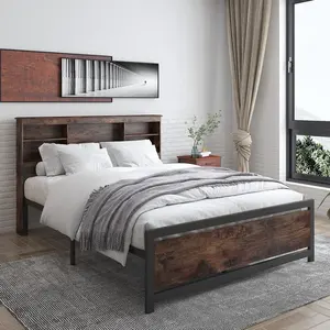 Wholesale Metal Twin Full Queen King Bed Frames With Storage Dormitory Wood And Metal Platform Bed Frame