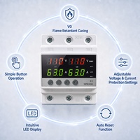 Protecteur de tension monophasé L1+L2+N avec double affichage 220V 1-63A, protection contre les surtensions, les sous-tensions et les surintensités pour circuits domestiques au Canada