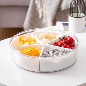 Round Fruit Platter With Lid 5-Compartment Snack Box For Party Home Use Solid Color Design - Product Image 2