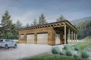 <span class=keywords><strong>Structure</strong></span> préfabriquée en <span class=keywords><strong>bois</strong></span> avec fonction de stockage/salle d'outils <span class=keywords><strong>Garage</strong></span> double avec toit en pente et porche - Product Image 2
