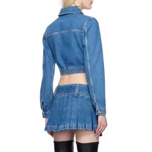 สินค้ามาใหม่ ชุดเดนิมคุณภาพสูงสำหรับผู้หญิง เสื้อครอปเซ็กซี่ กระโปรงมินิพลีท ยีนส์ฟอกสีซีด ชุดเซ็ตสำหรับผู้หญิง - Product Image 3