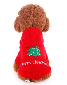 Merah Natal Musim Dingin Pet <span class=keywords><strong>Dog</strong></span> Hoodie Pakaian Anak Anjing Kecil Besar Anjing Bulu Tebal Anjing Hijau Pohon Natal Mantel Jaket Kucing - Product Image 2